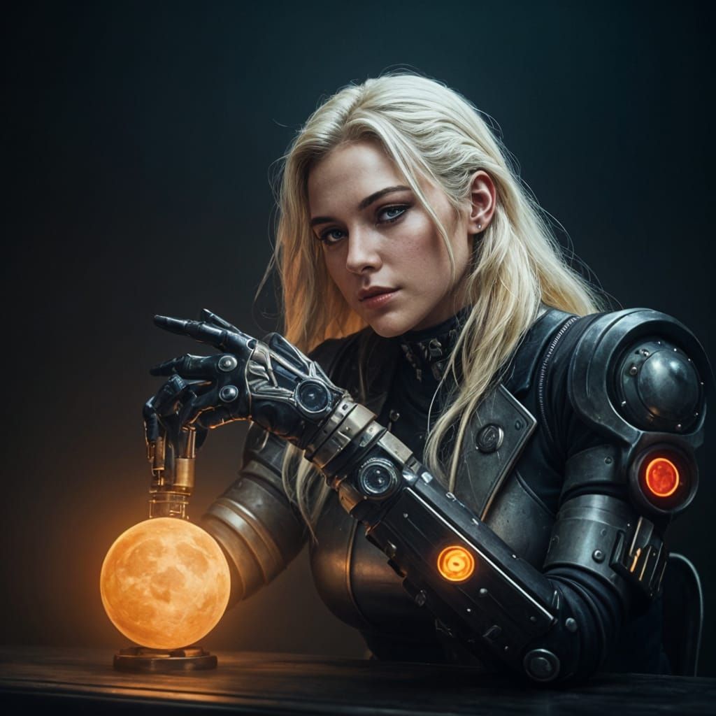 Cyborg Woman with Moon Rock Arm