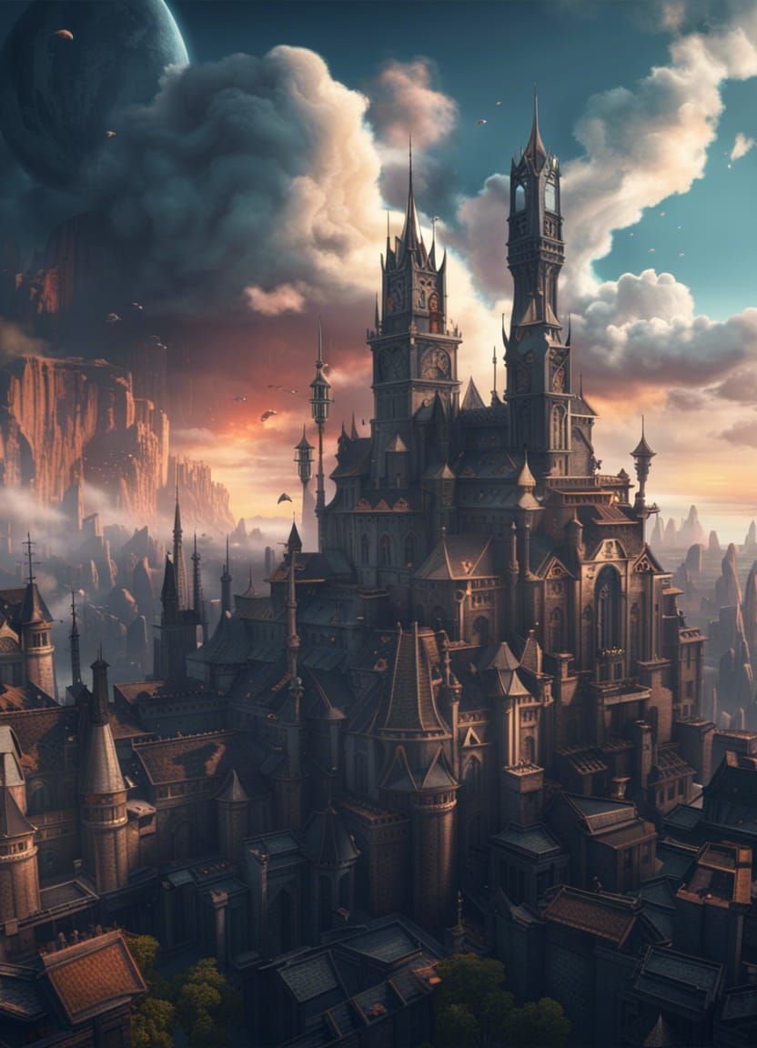 Medieval Cyberpunk Cityscape Concept Art