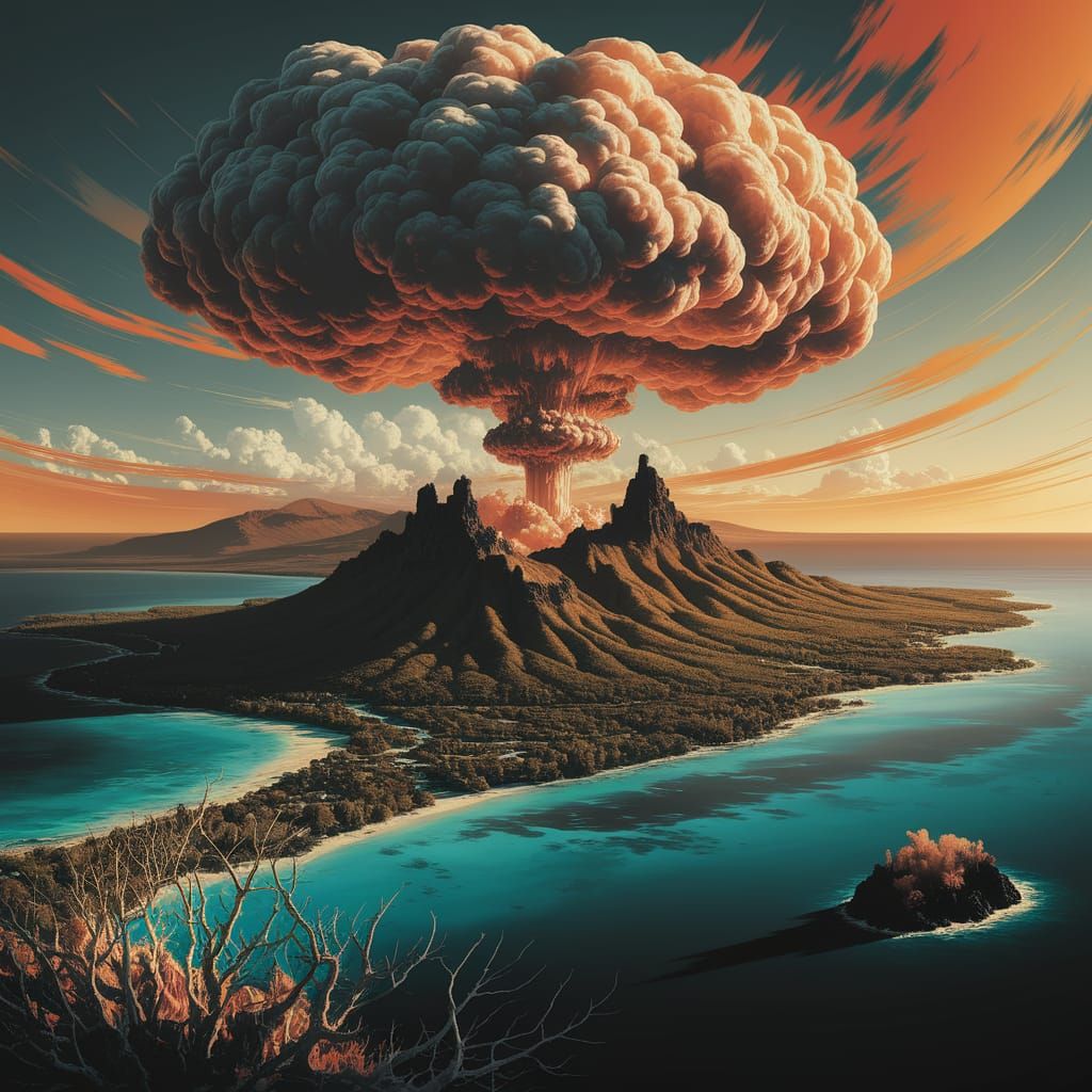 Surreal Nuclear Fallout Descends on Tahiti in Abstract Art