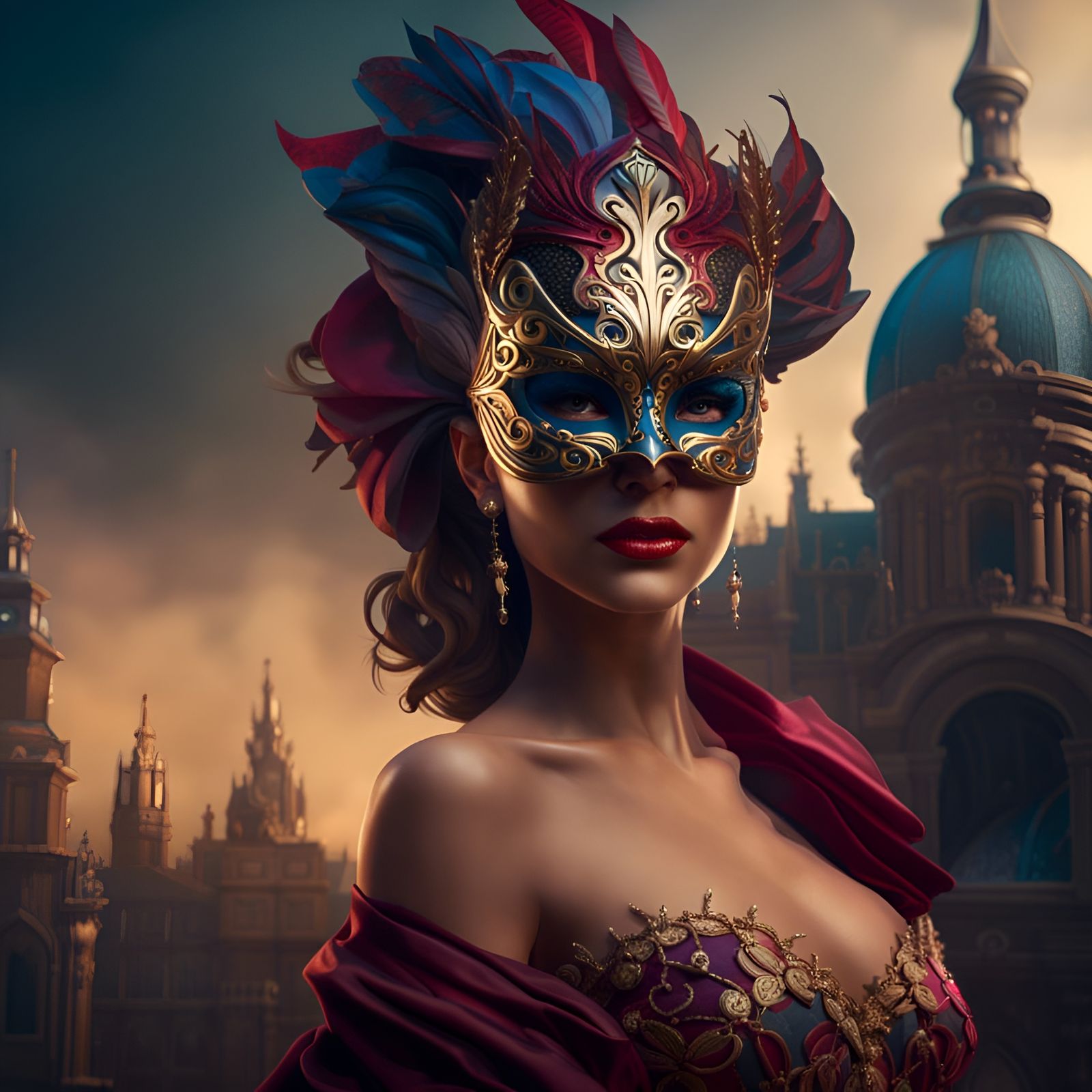 Beautiful Woman in Mask at Masquerade Ball