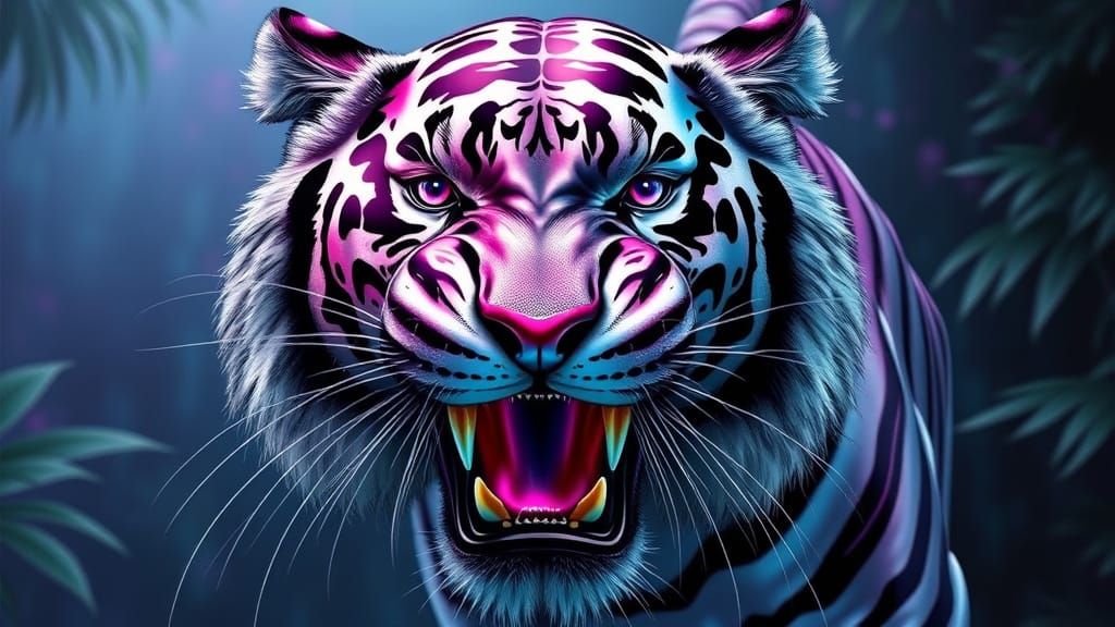 Liquid Metal Sabre-Toothed Tiger in Airbrush Style