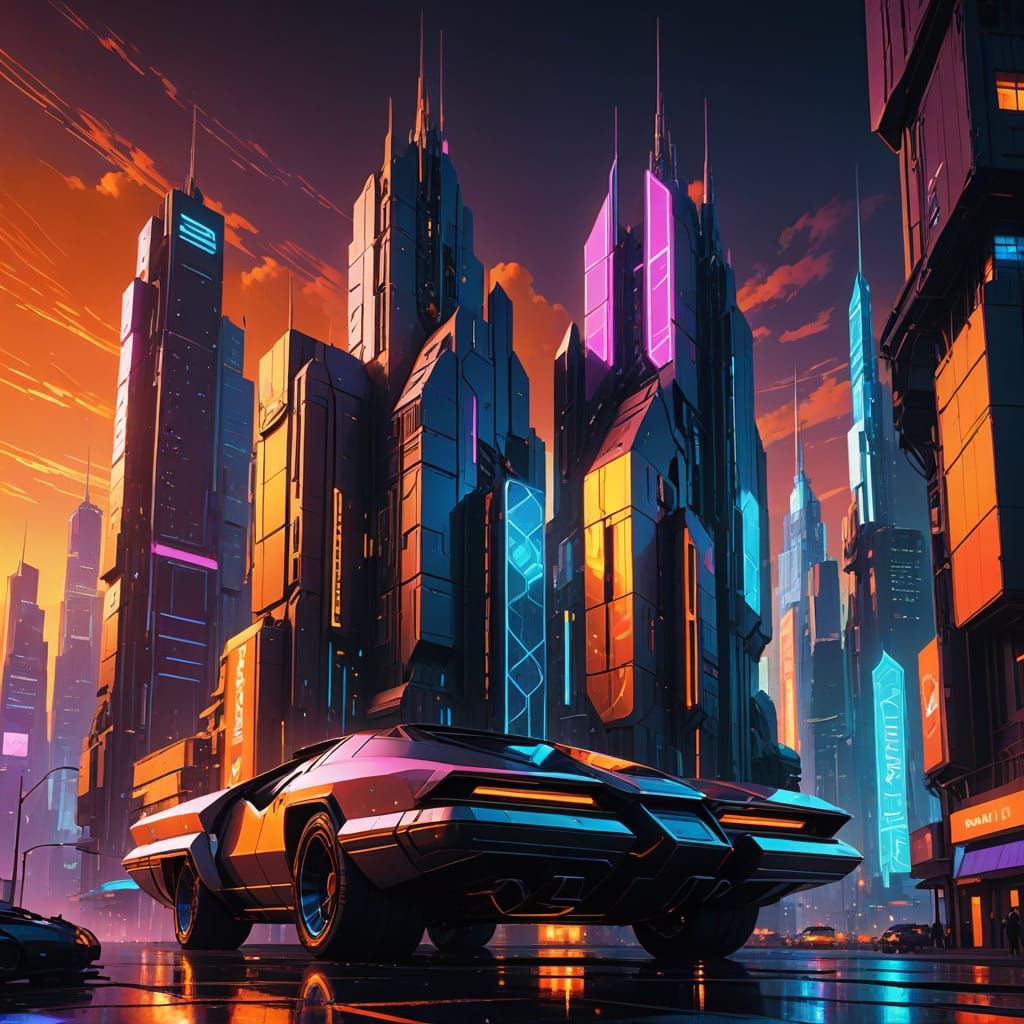 Cyberpunk Cityscape in Neon-Lit Futurism