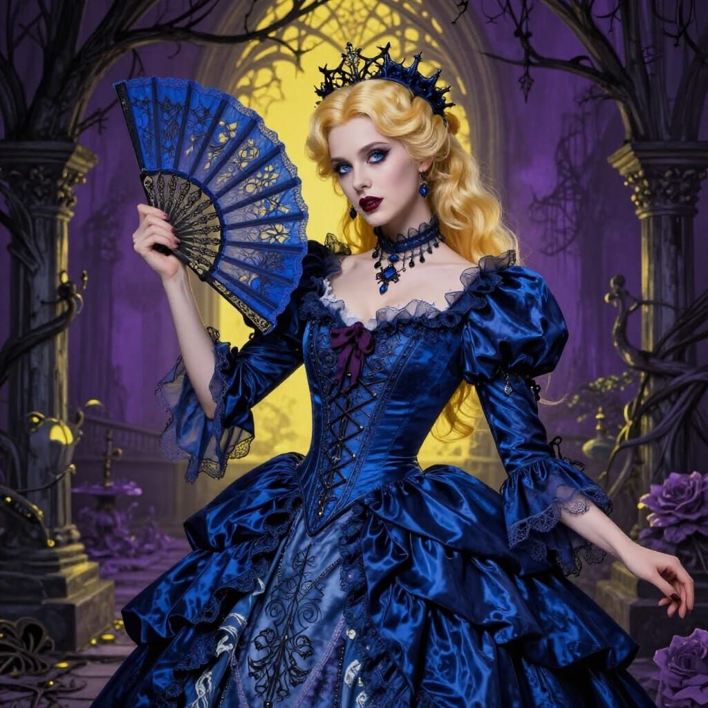 Gothic Ball Gown Woman in Alcohol Ink Garden