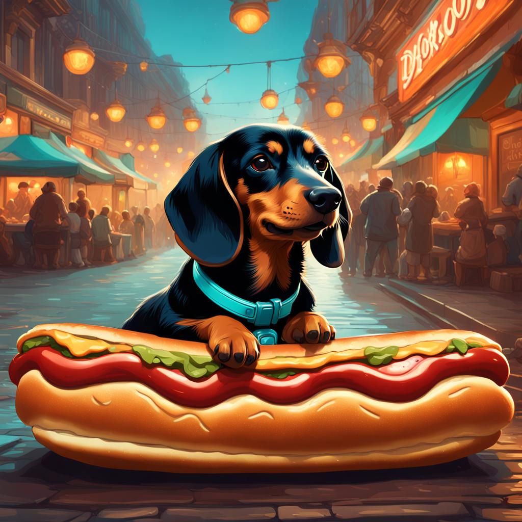 Dachshund in Hotdog Bun: Digital Concept Art