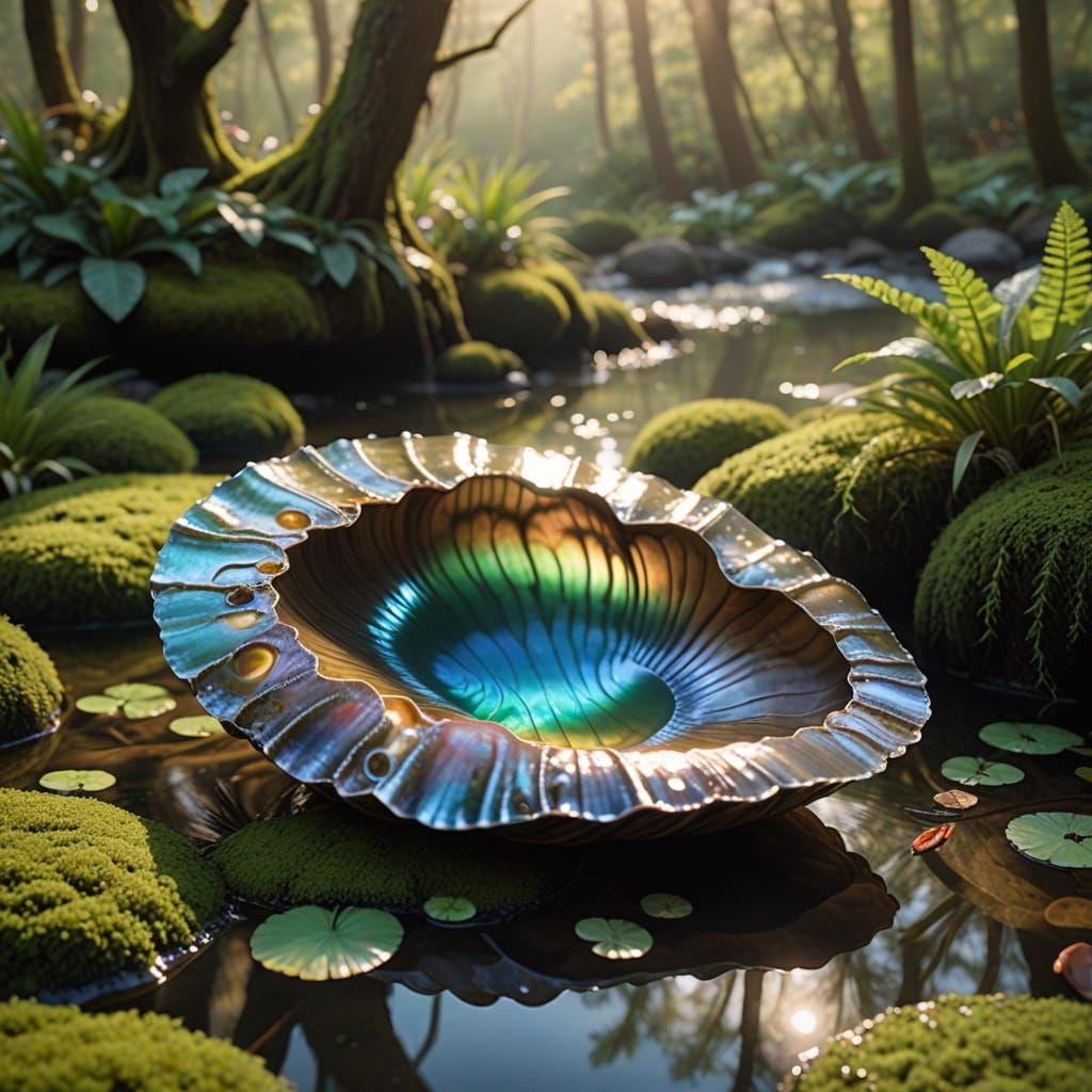 Ethereal Abalone Fountain in Whimsical Watercolor Style