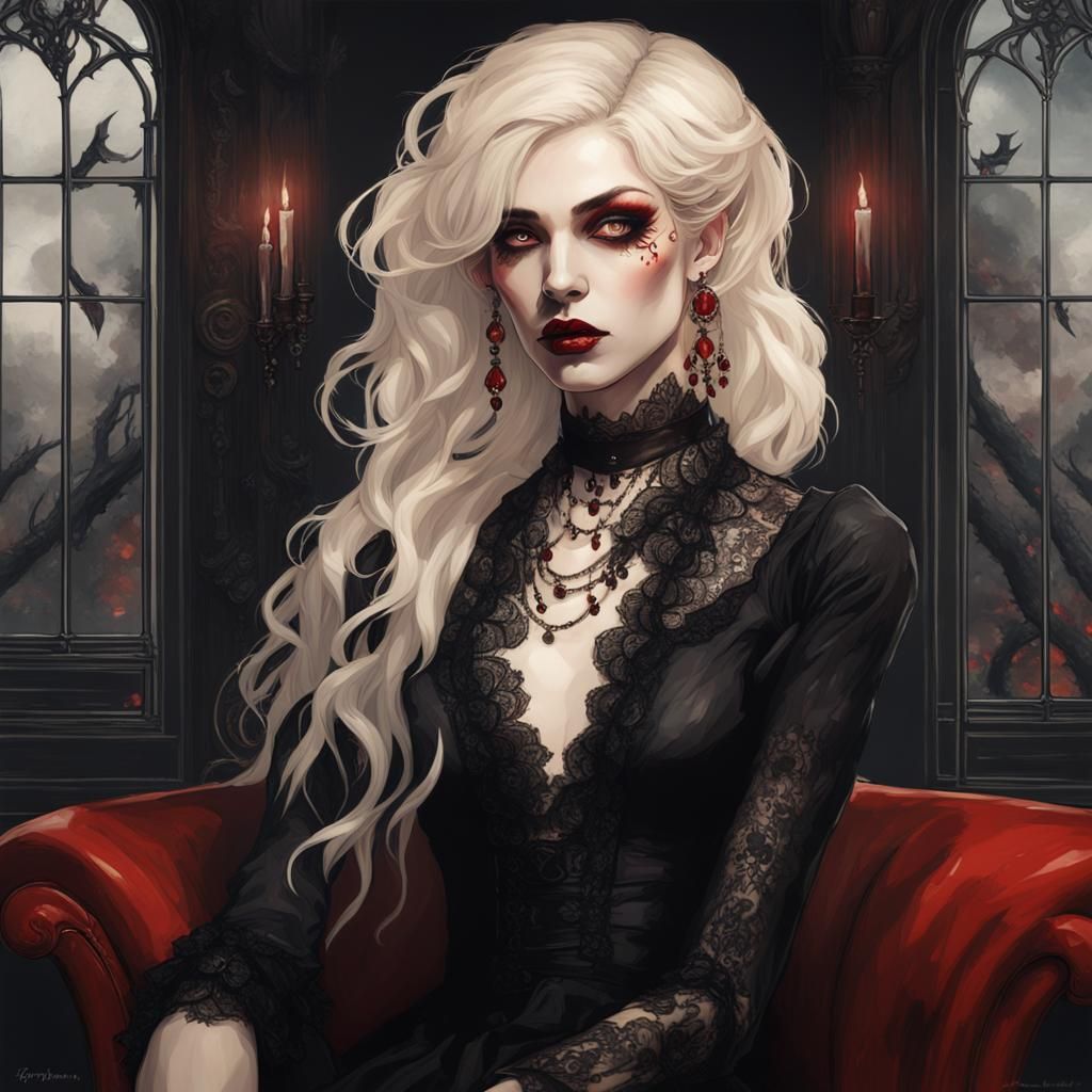 Ethereal Blonde Vampire Portrait in Gothic Style