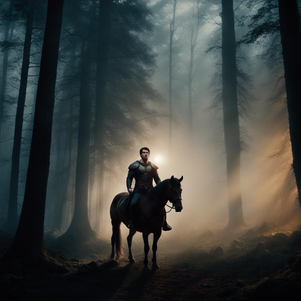 Heroic Centaur in Misty Moonlight Forest