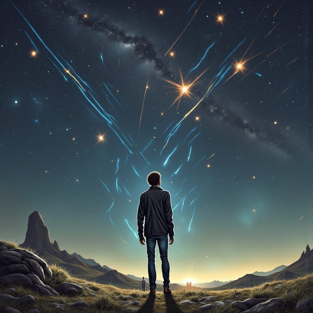 A Celestial Being Embraced by the Cosmos in Sci-Fi Realism