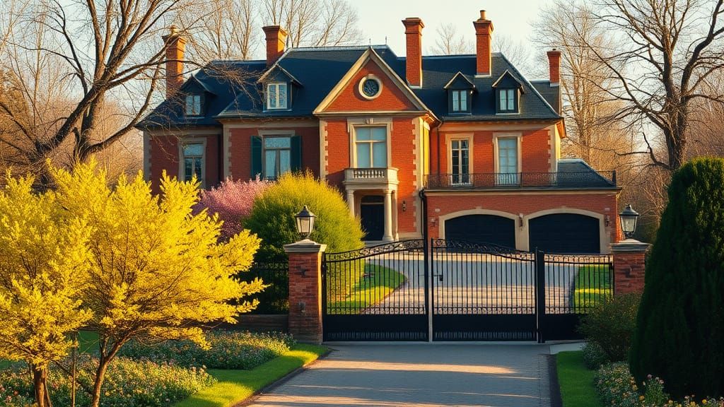 Elegant Chateau and Garden in Golden Afternoon Light