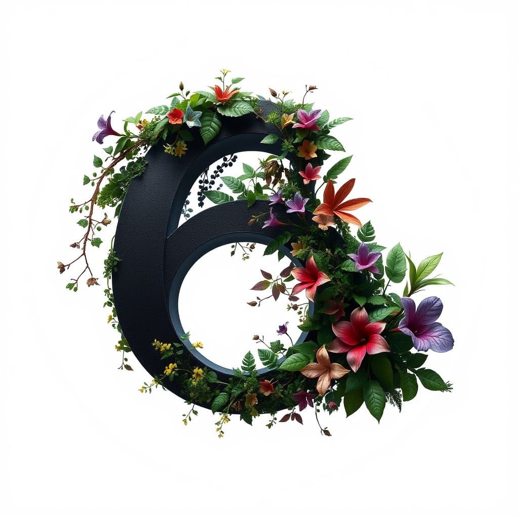 Mystical Black 6 Entwined with Lush Vines in Vibrant Colors