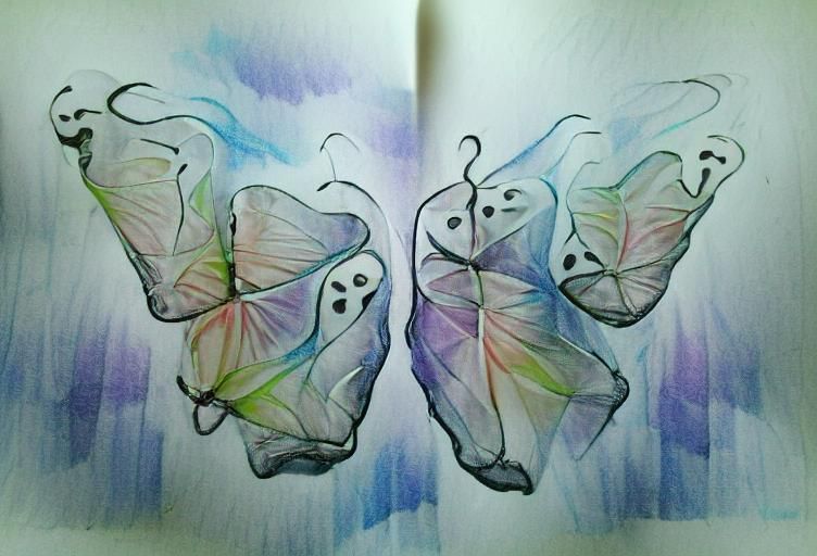 Ghosts Dancing on Butterfly Wings: Neon Watercolor Sketch