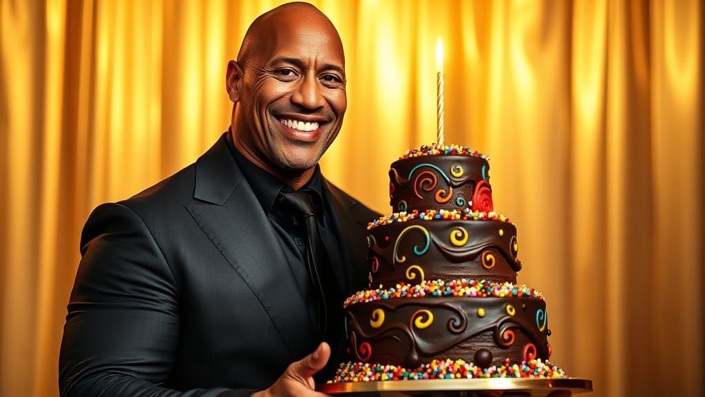 The Rock Dazzles in Black Tie with Vibrant Chocolate Cake