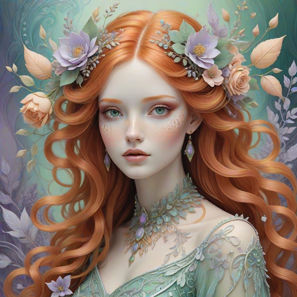 Whimsical Ginger Goddess in Springtime Splendor