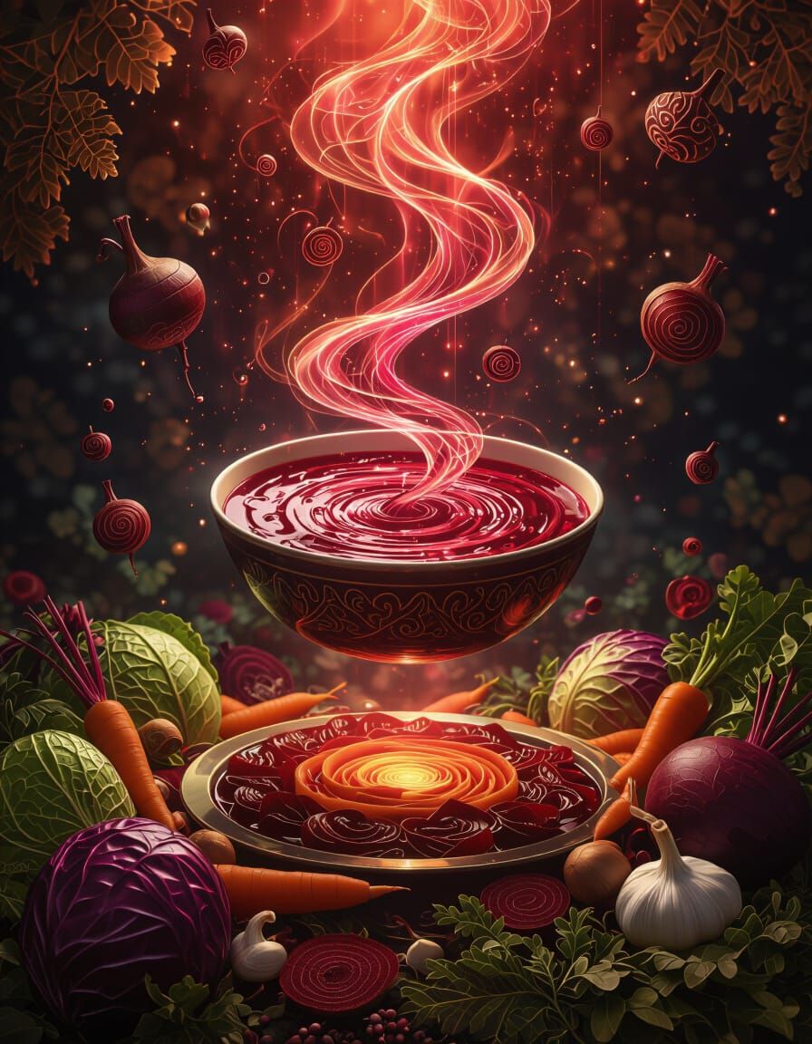 Cosmic Ukrainian Borscht Vortex in Fractal Style