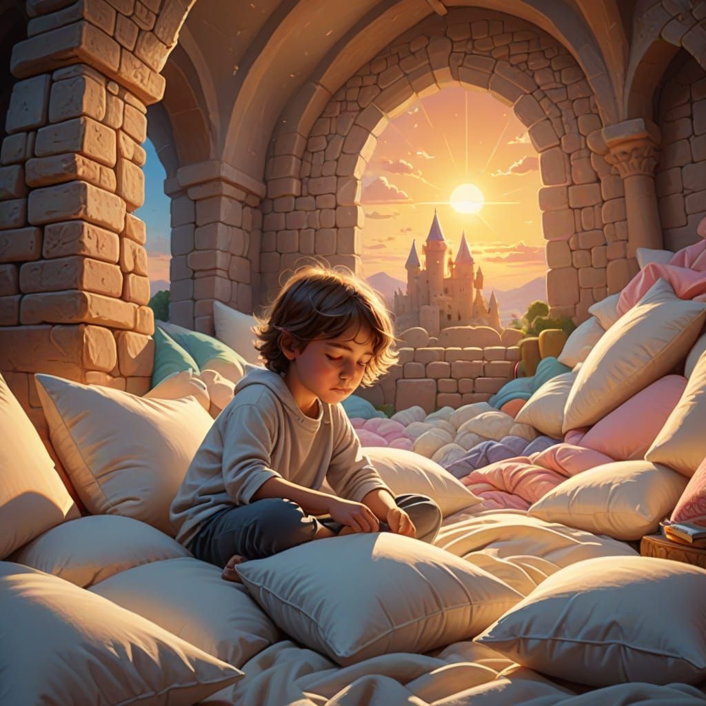 Child's Finifugal Fortress Against Setting Sun, Digital Art