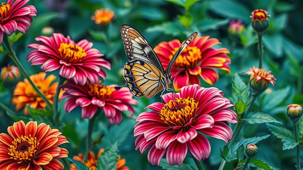 Butterfly's Dance: Alcohol Ink Art with Vibrant Zinnias