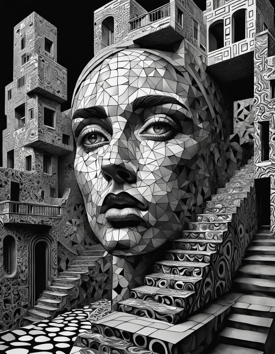 Escher-Inspired Geometric Masterpiece in Klimt-Style Archite...