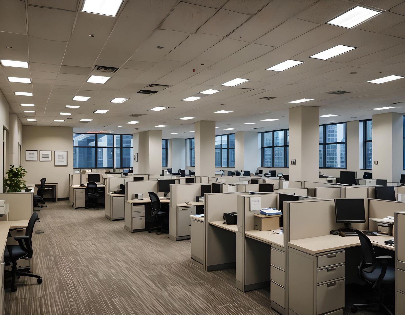 High-Rise Office Area with Cubicles