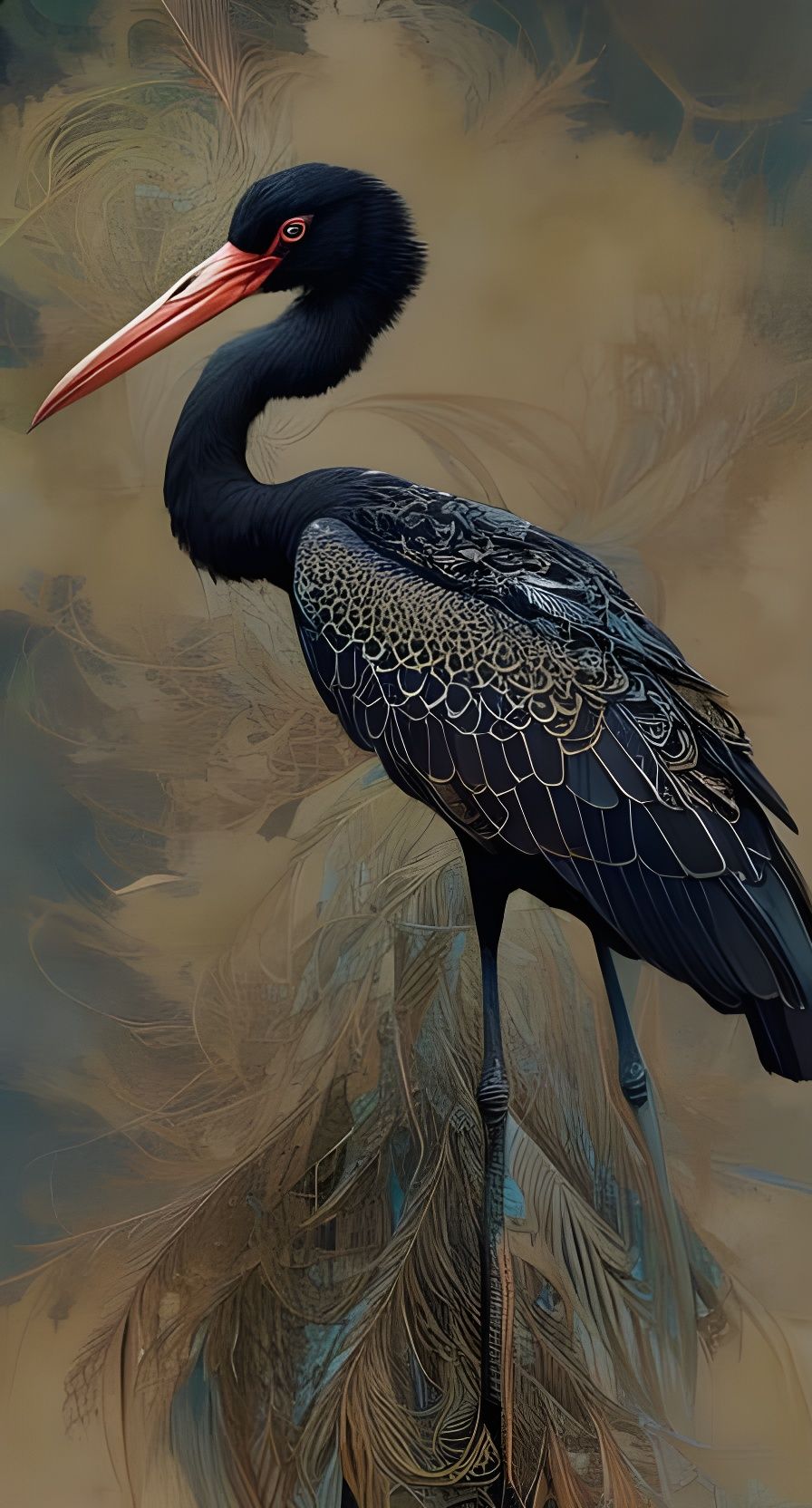 Detailed Black Stork Portrait as Digital Art