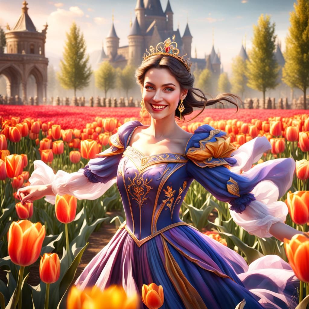 Princess Dancing in a Tulip Field: Fantasy Art