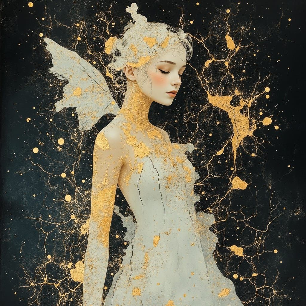 Ethereal Mycelial Dryad Girl in Dreamlike Realism