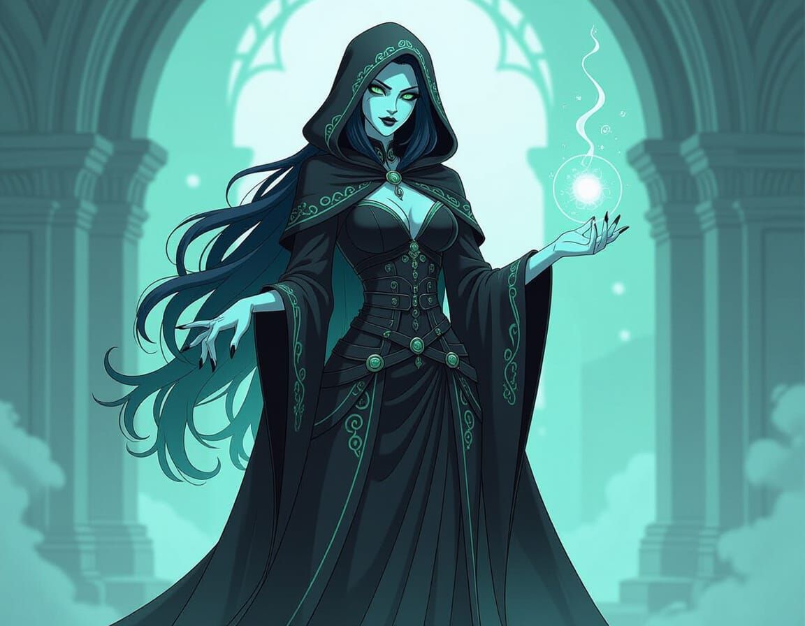 Undead Sorceress in Sci-Fi Anime Style