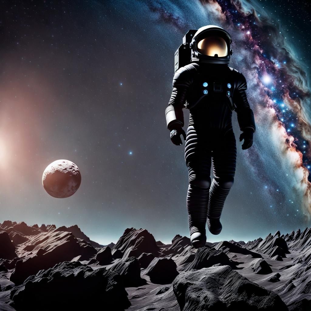 Astronaut on Asteroid in Science Fiction Scene