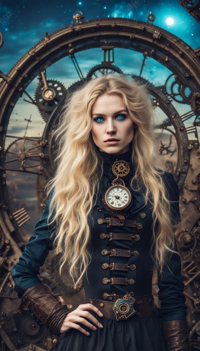 Steampunk Girl in Cosmic Landscape