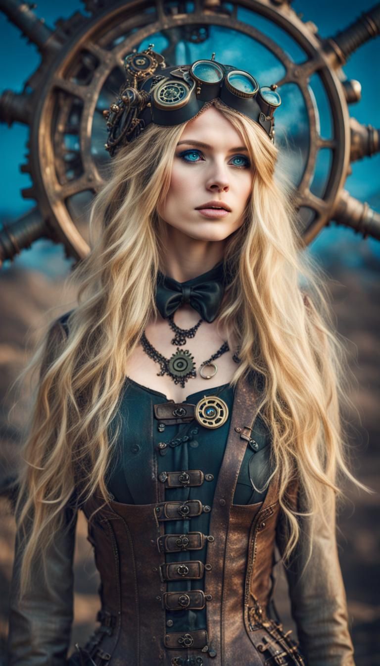 Steampunk Girl in Cosmic Landscape
