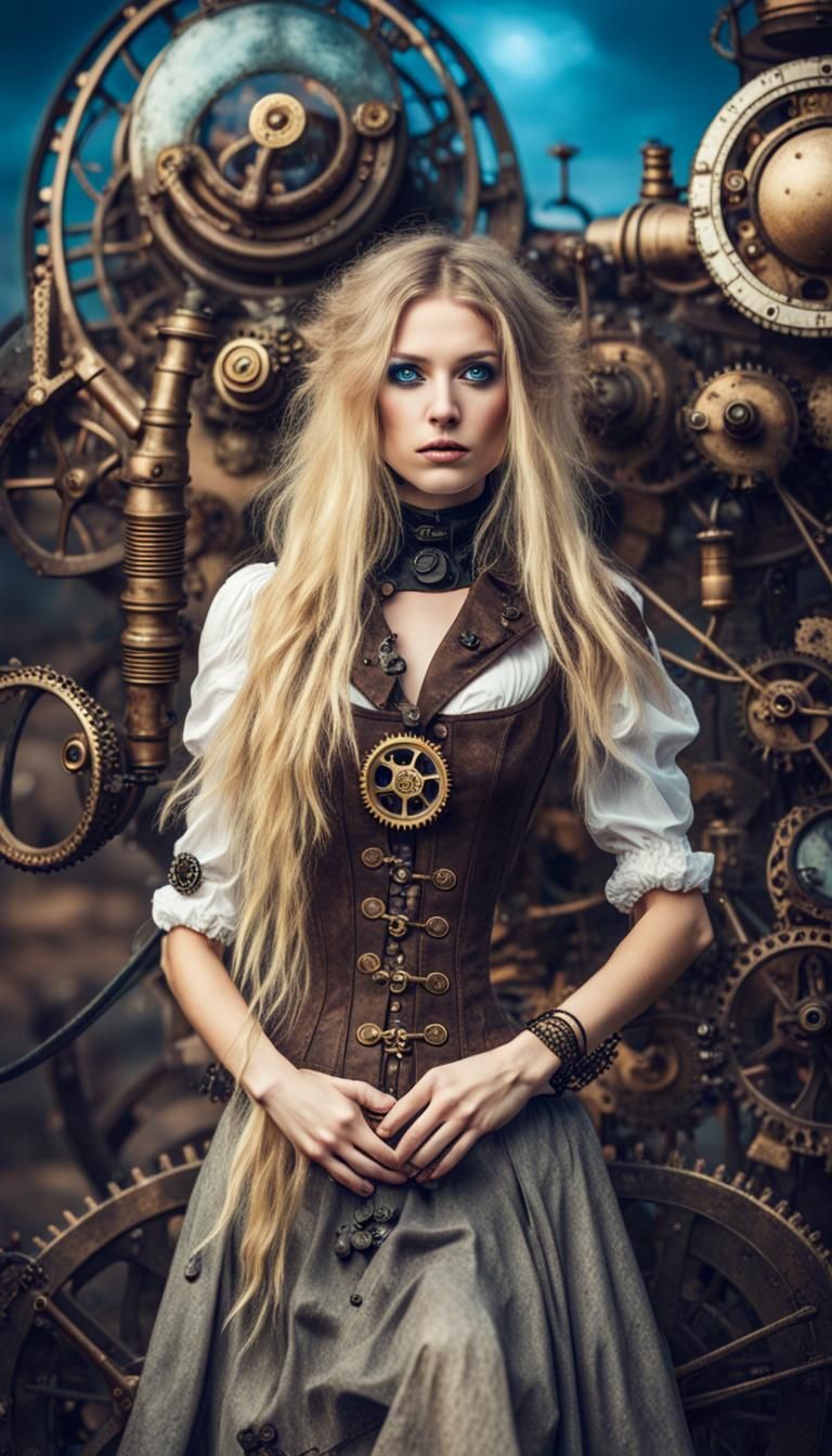 Enchanting Steampunk Girl on Cosmic Landscape