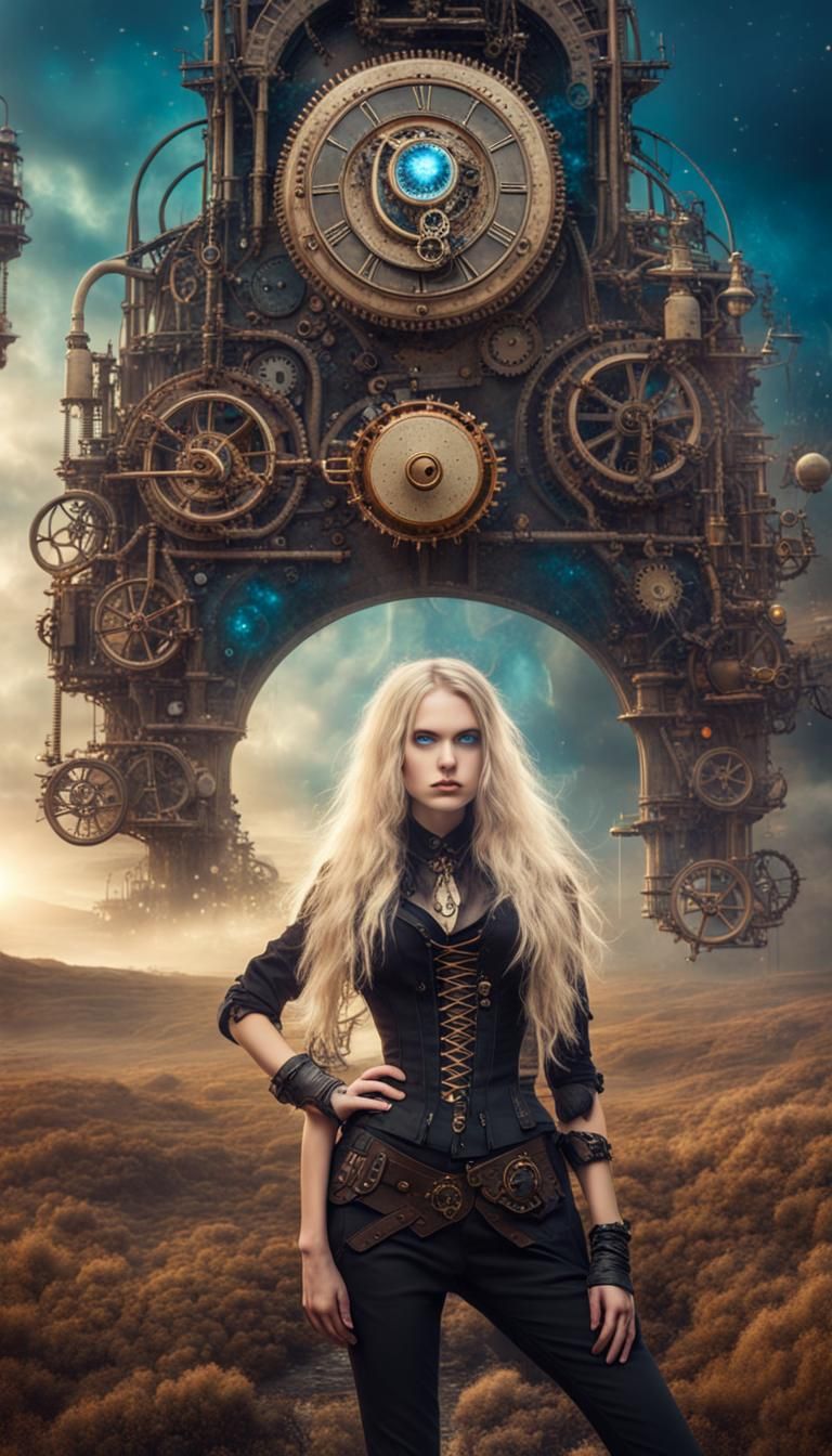 Enchanting Steampunk Girl in Cosmic Landscape