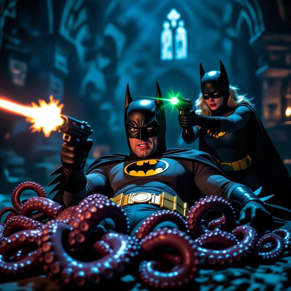 Batman's Horror: Octopi in a Spooky Castle, Dramatic Portrai...