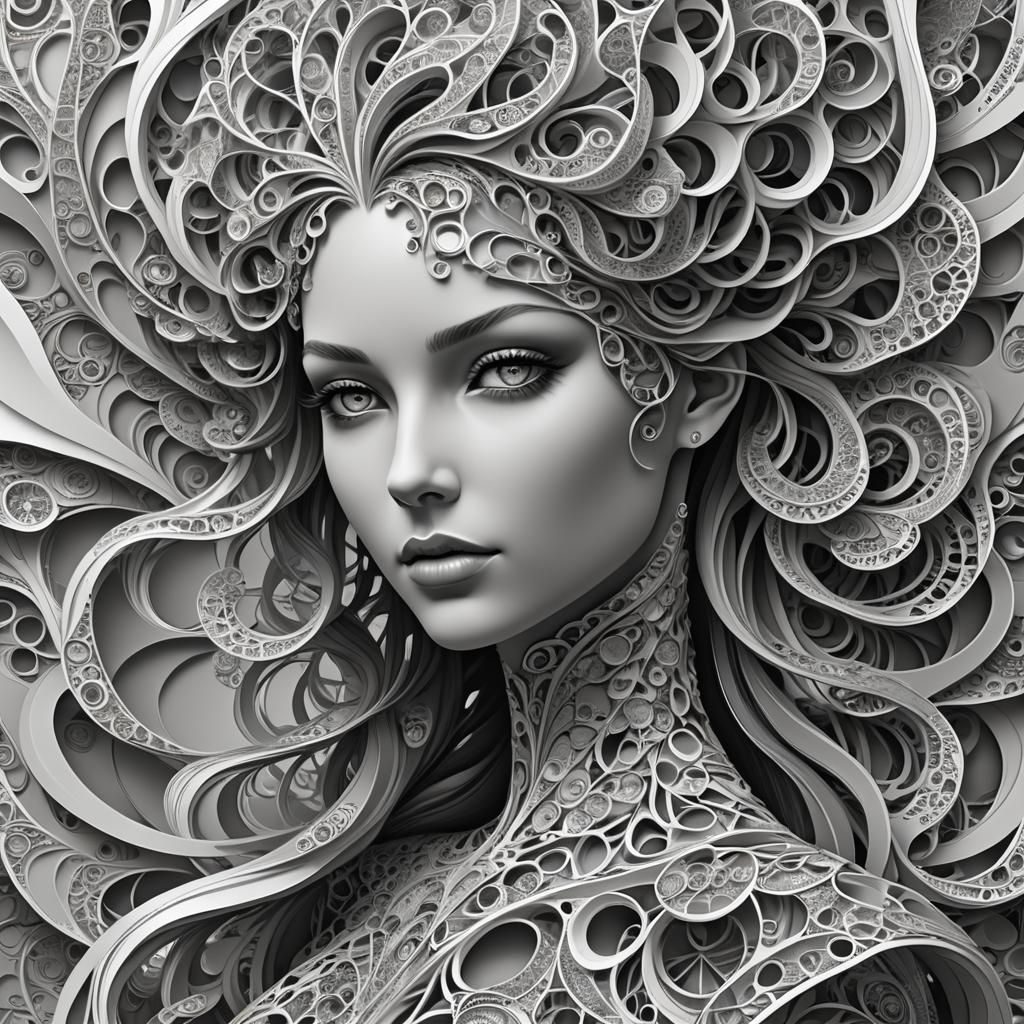 Stunning Venusian Woman with Abstract Fractal Elements