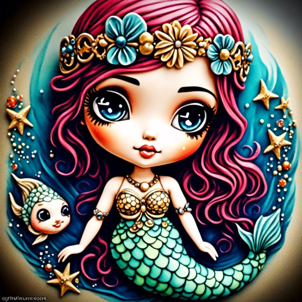Chibi Mermaid in Soft Pastel Style