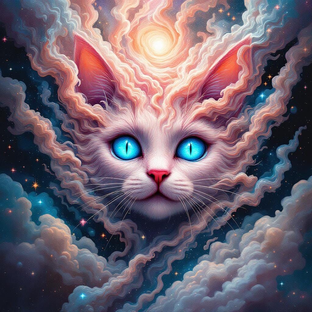 Cosmic Cat Nebula in Dreamy Surreal Style