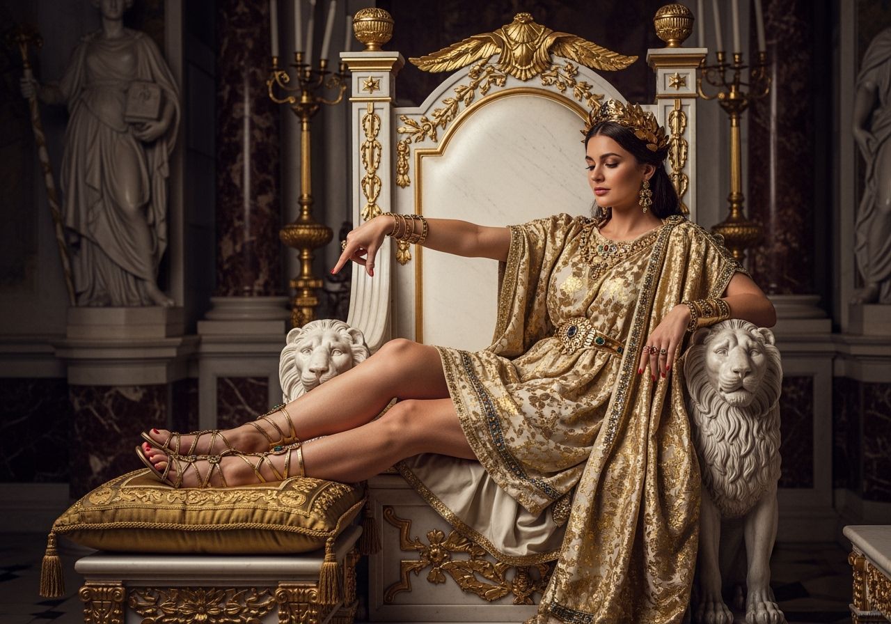 Opulent Roman Empress on Lion Throne, Photorealistic Style