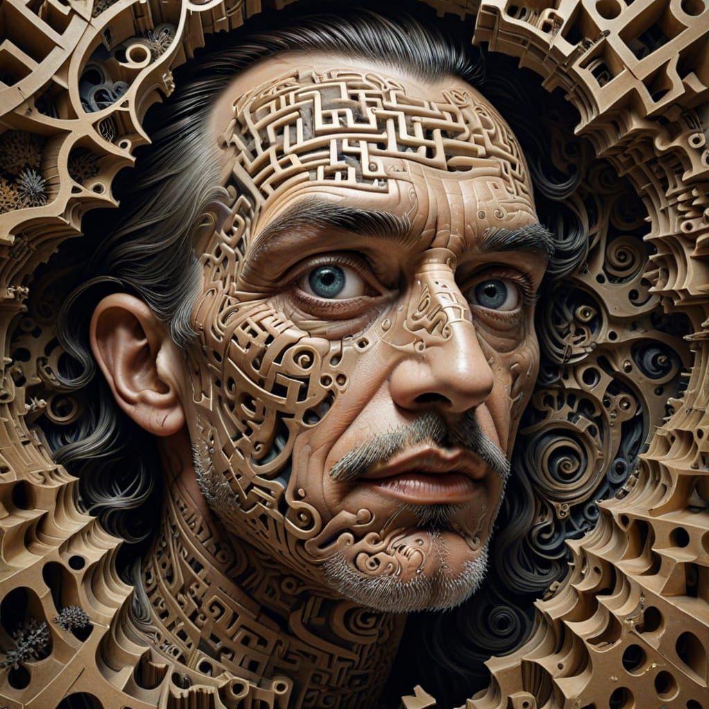 Distorted Identity in Surreal Fractal Labyrinth