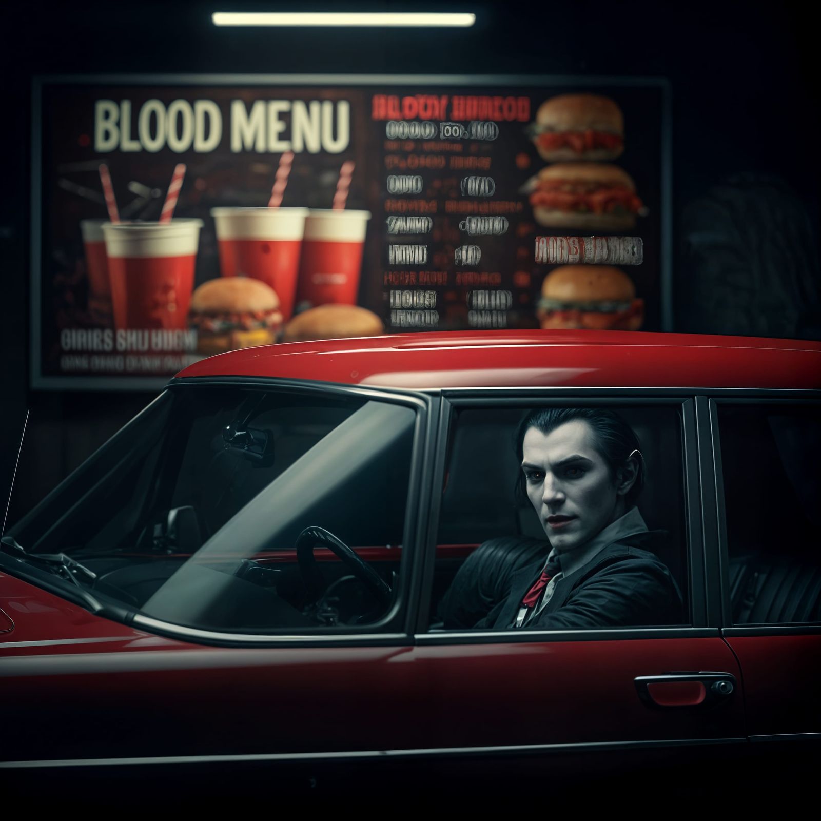 Modern Vampire Sips Blood at Drive-Thru