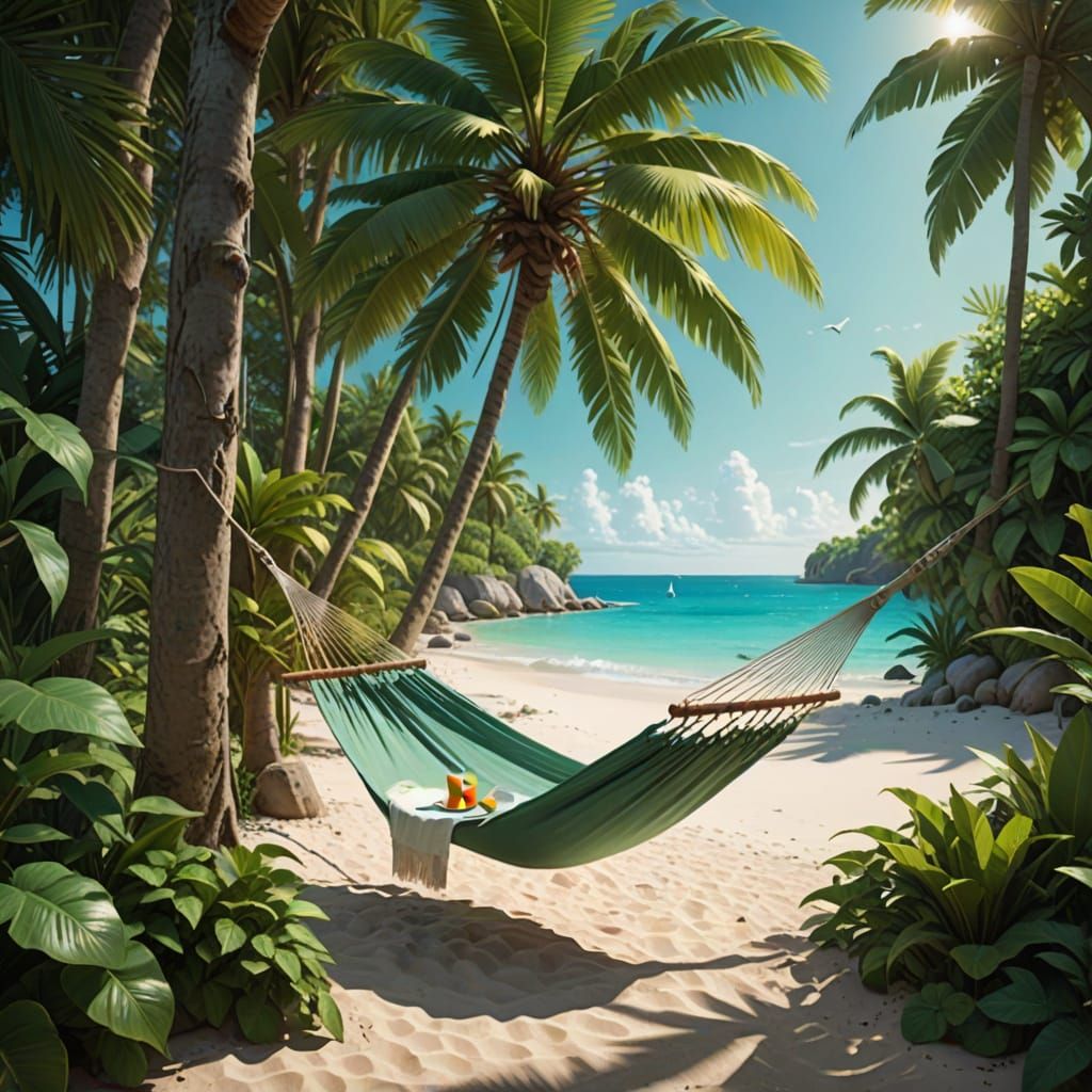 Tropical Oasis with Hammock and Lemonade