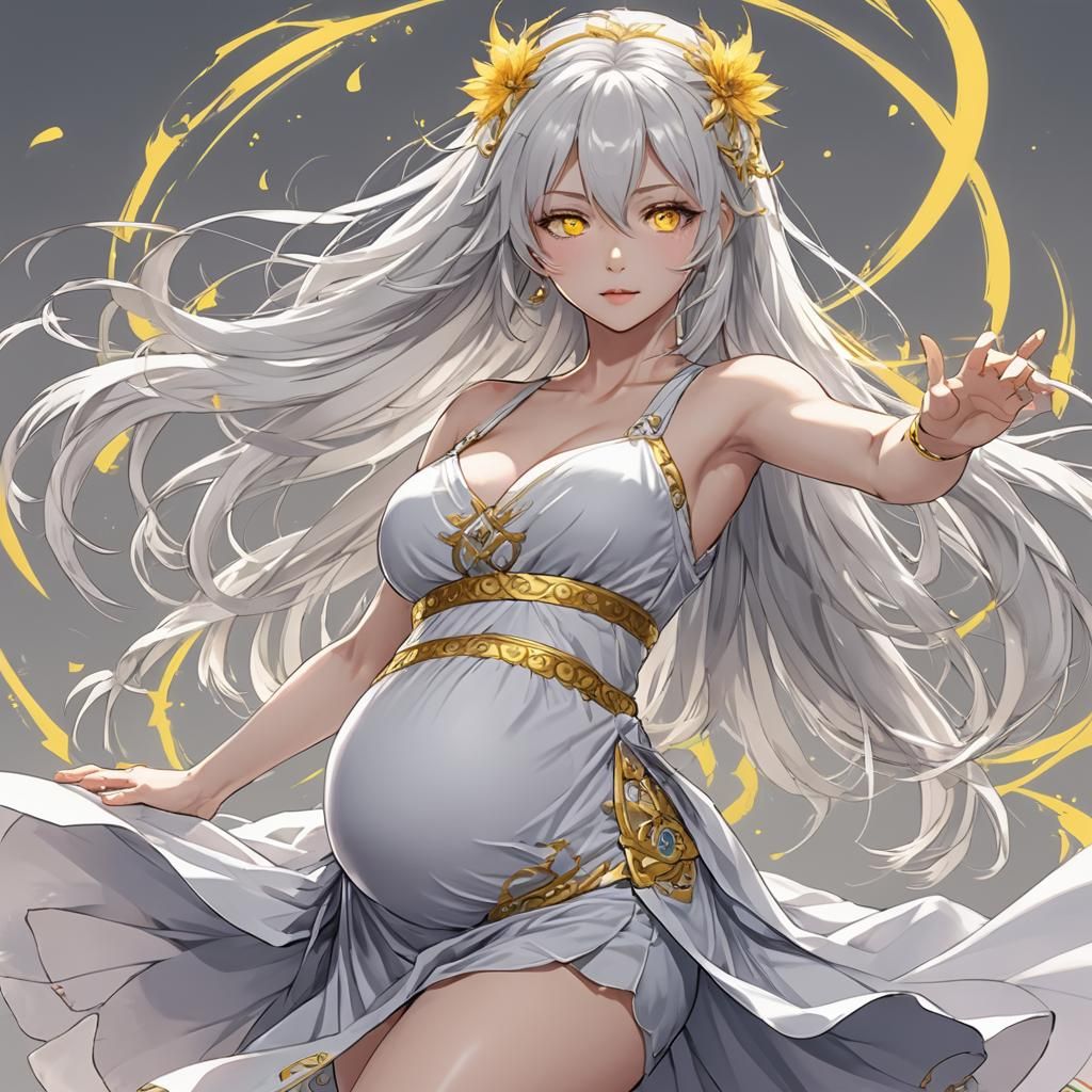 Anime Dancer with White Hair and Yellow Eyes