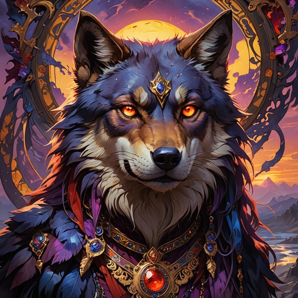Blood Red She-Wolf in Dark Fantasy Art Style