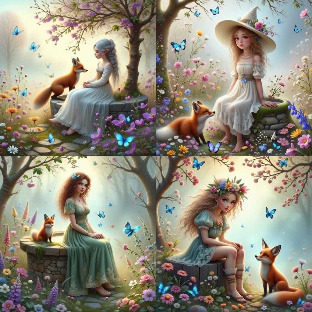 Enchanted Witch in a Whimsical Meadow Scene