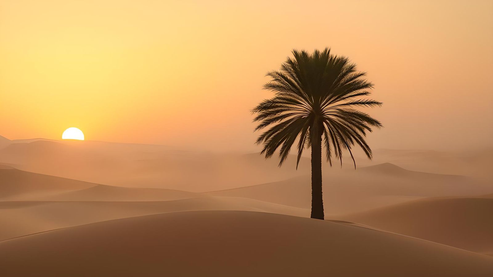 Desert Palm Tree at Sunset in Pastel Colors