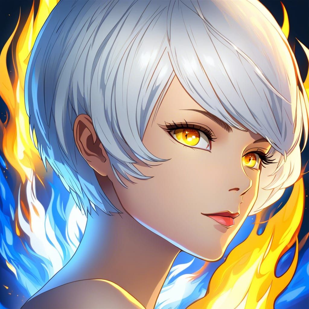 Anime Woman with Blue Skin and Golden Eyes