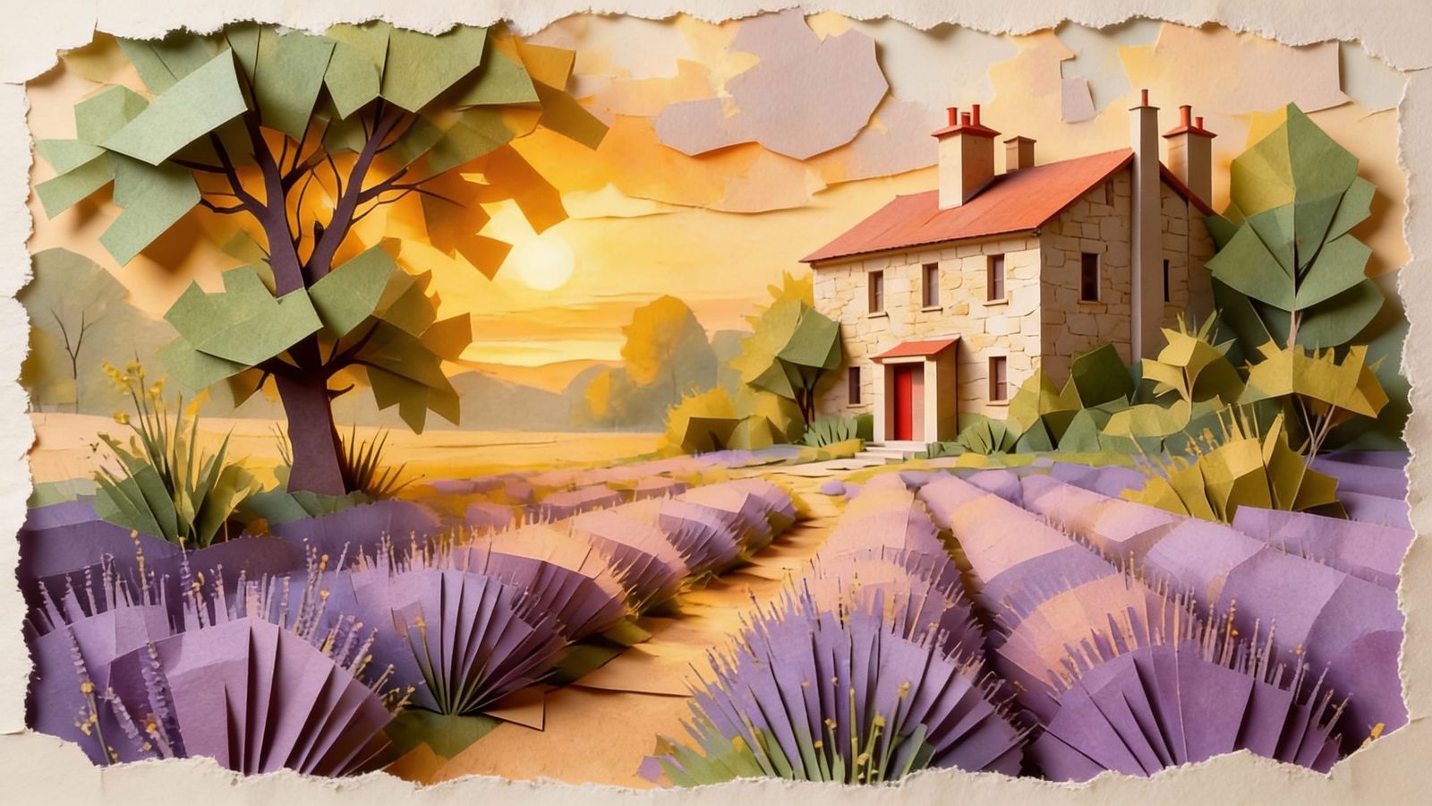 Golden Provence Landscape at Sunset Impasto Oil Painting