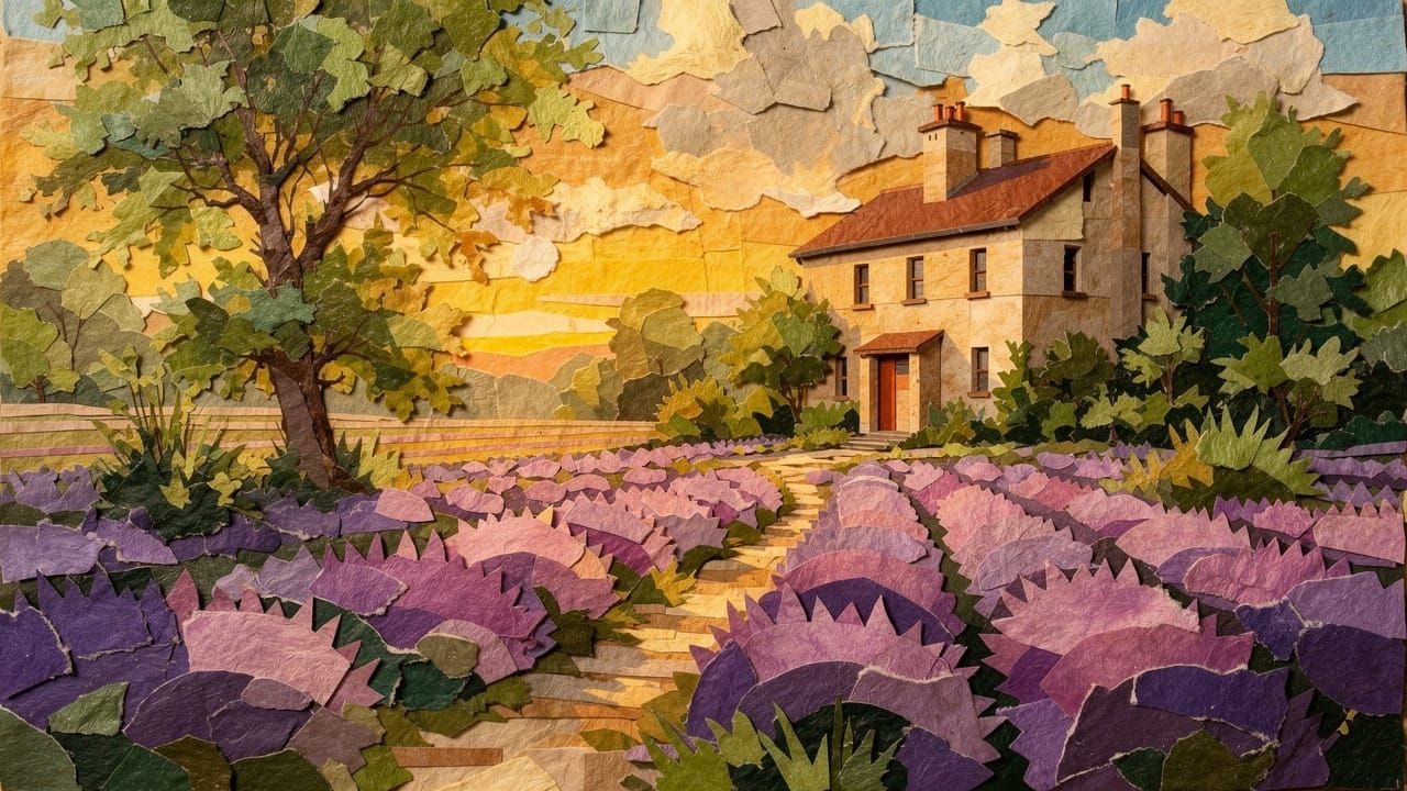 Impasto Oil Painting Of Provence Landscape At Sunset