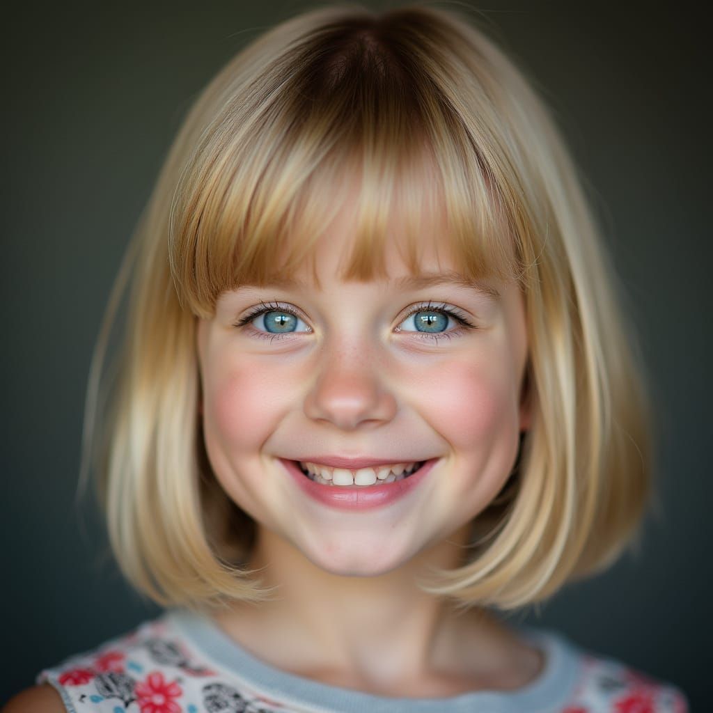 Portrait of a Smiling Blonde Girl with Blue Eyes