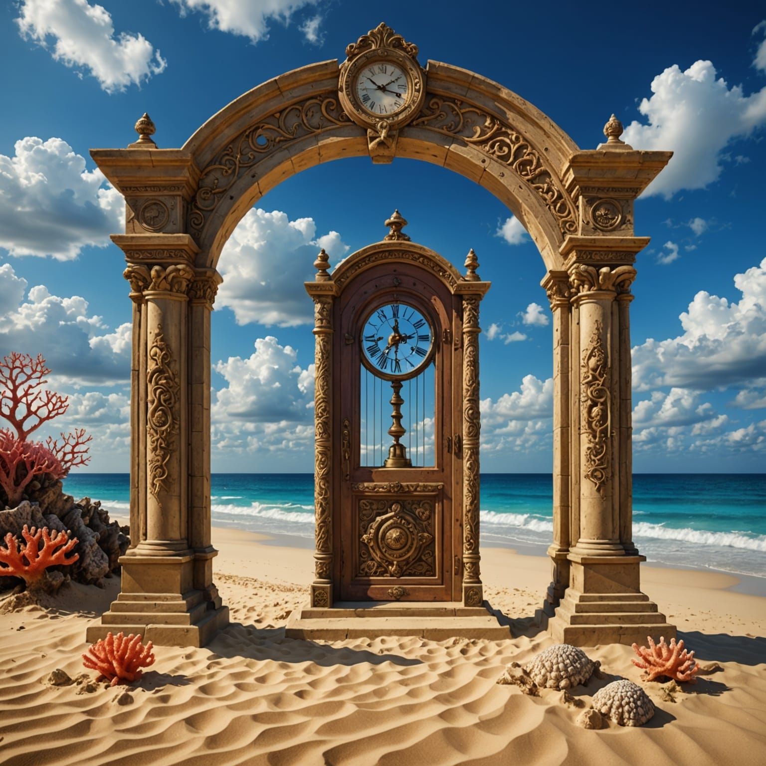 Surreal Sand Clock Doorway in Digital Art Style