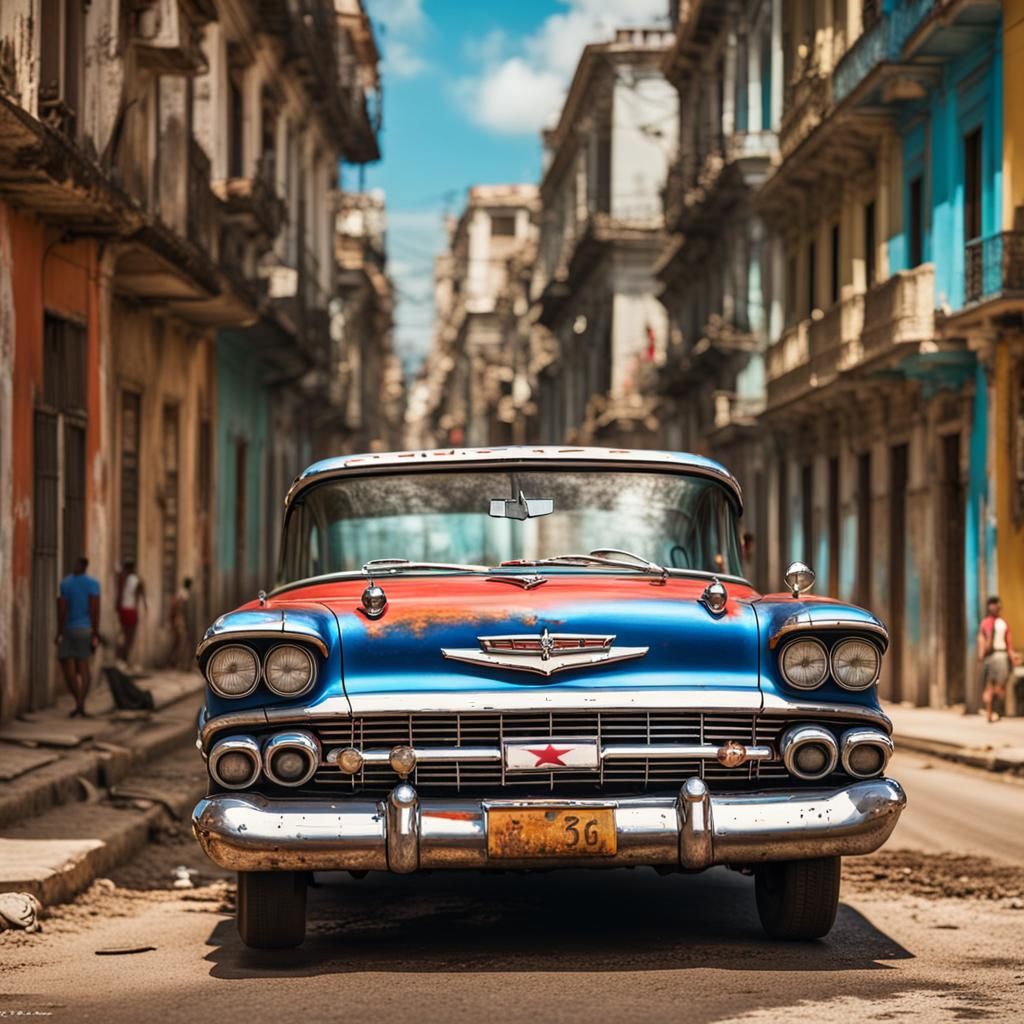 Cuban '59 Chevy on Havana Street: Hyperrealistic Photography