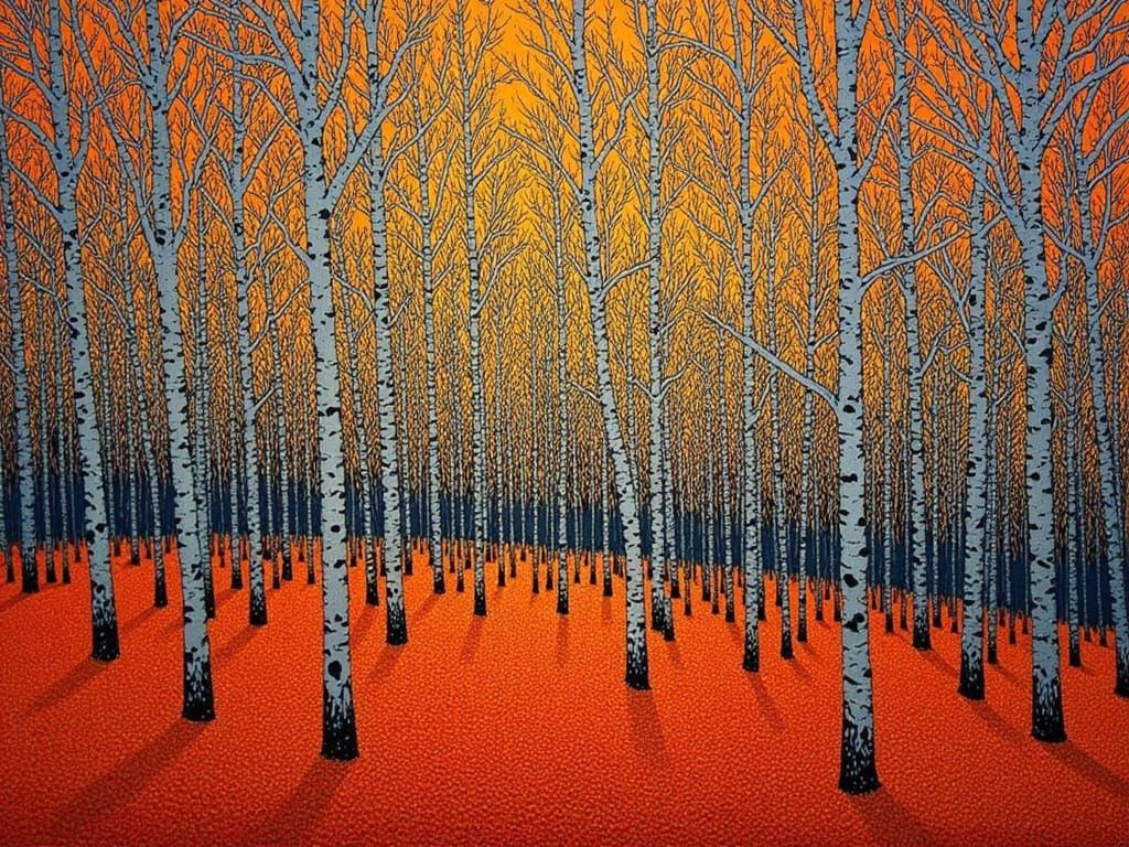 Autumnal Birch Trees: Intricate Abstract Landscape